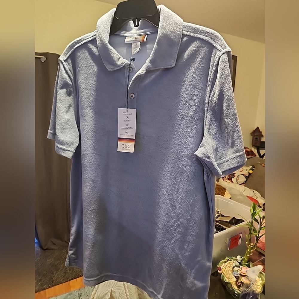 Men's Blue Polo Shirt And Swim Trunks Large And Medium Sizes